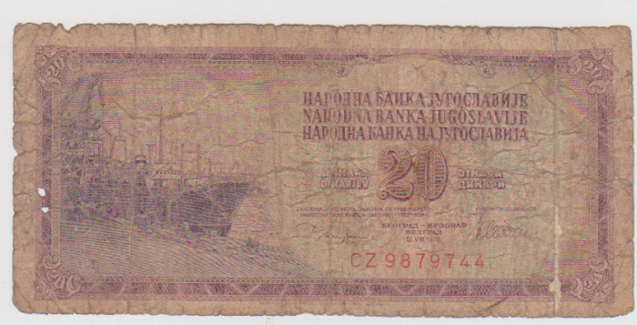 BANCNOTA20 DINARI 20 VIII 1978JUGOSLAVIA /S