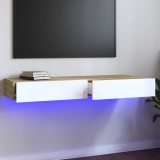 Comodă TV cu lumini LED, alb/stejar sonoma, 120x35x15,5 cm