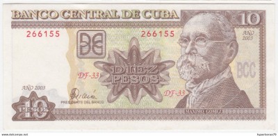 !!! CUBA - 10 PESOS 2003 - P 117 f - UNC / SERIA DF-33 / CEA DIN SCAN foto