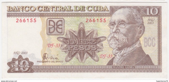 !!! CUBA - 10 PESOS 2003 - P 117 f - UNC / SERIA DF-33 / CEA DIN SCAN