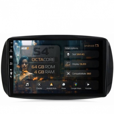 Navigatie Smart For Two (2016-Prezent) 4GB RAM Android 13 Octacore Slot Sim 4G DSP GPS Wi-FI Carplay Android Auto USB Bluetooth Waze Touchscreen 9 inc foto
