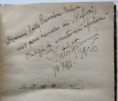 Autograf Victor Eftimiu, 1926, Glafira foto