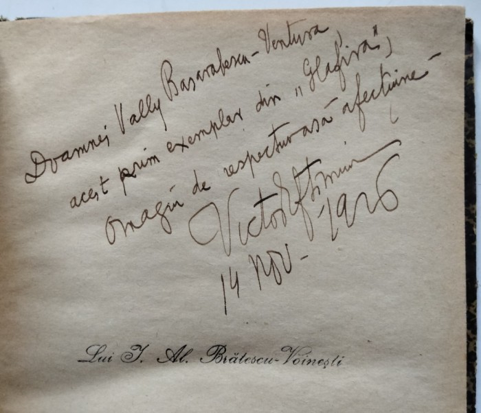 Autograf Victor Eftimiu, 1926, Glafira