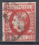 ROMANIA 1869 LP 27 CAROL I CU FAVORITI 15 BANI ROSU STAMPILAT