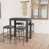 Set mobilier bar de grădină cu perne, 5 piese, gri, poliratan