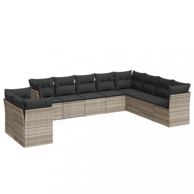 Set canapele de gradina cu perne 10 piese gri deschis poliratan foto