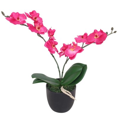 Plantă artificială orhidee cu ghiveci, 30 cm, roșu foto