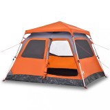 Cort camping cupola 4 persoane, gri/portocaliu, setare rapida