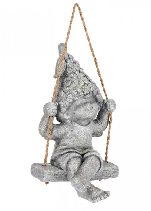 Decoratiune de gradina Bertie Sitting boy, Bizzotto, 24x21x44 cm, magneziu, gri