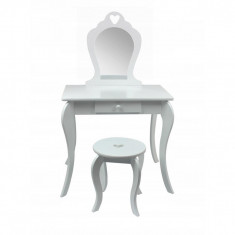 Masa de toaleta, machiaj, pentru copii, alba, cu oglinda si taburet, 71x50x108 cm foto