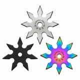 Cumpara ieftin Set trei stele de aruncat DEPOX&reg;, 7 si 8 colturi, metalic, negru/multicolor/argintiu, 10 cm