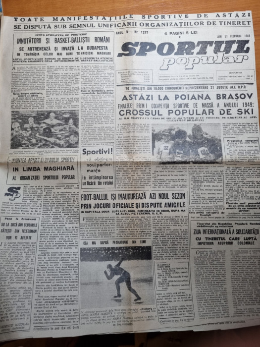 sportul popular 21 februarie 1949-gimnastica,sah,patinaj in cismigiu,handball