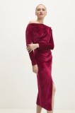 Answear Lab rochie de catifea culoarea roz, midi, mulată