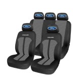 Set Huse Scaune Universale Premium Carguard Personalizate cu Ford &ndash; Negru/Gri