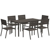 Outsunny Set Masă de Grădină din 7 Piese cu Masă și 6 Scaune cu Brațe, 160x80x74 cm, Maro | Aosom Romania