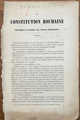 carte veche Ion Heliade Radulescu La constitution Roumaine expliquee 1850 foto