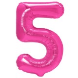 Balon din folie metalizata, flippy, figurina cifra, model 5, tema aniversare 100 cm, ambalaj individual, pai inclus, umflare cu aer sau heliu, roz