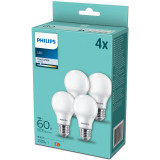 Pachet 4 becuri LED A60, E27, 9W (60W), 806 lm, lumina alba rece (4000K), Philips