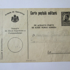 Carte postala militara tipografiata circulata 1911 Armata de Operatiuni