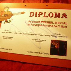 Diploma Premiul Special - Fundatia Romana de Chitara- Festival Internat.2019