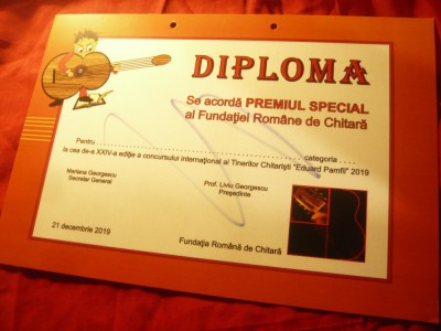 Diploma Premiul Special - Fundatia Romana de Chitara- Festival Internat.2019 foto