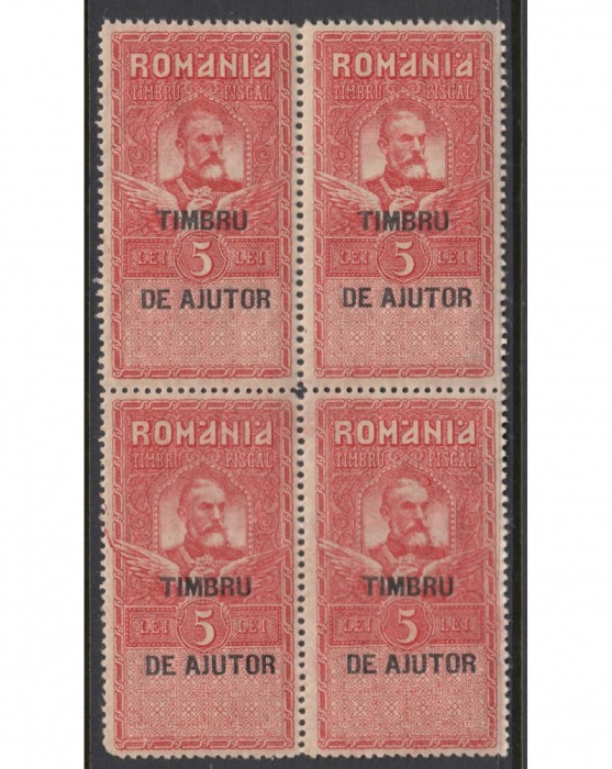 ROMANIA 1915 - TIMBRU DE AJUTOR 5 LEI BL 4 MNH