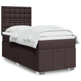 vidaXL Pat box spring cu saltea, maro &icirc;nchis, 90x190 cm, textil