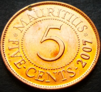 Moneda exotica 5 CENTI - MAURITIUS, anul 2007 * cod 4094 B foto