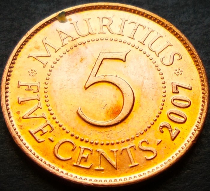 Moneda exotica 5 CENTI - MAURITIUS, anul 2007 * cod 4094 B