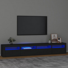 Comoda TV cu lumini LED, negru, 240x35x40cm