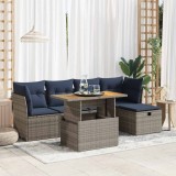 vidaXL Set mobilier grădină cu perne 6 piese gri poliratan/lemn acacia