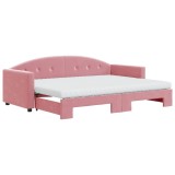 Cumpara ieftin Pat de zi cu extensie si saltea, roz, 80x200 cm, catifea