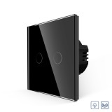 Intrerupator dublu cu variator touch din sticla negru Luxion RF433