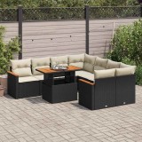VidaXL Set mobilier grădină perne 9 piese negru poliratan/lemn acacia 3327465