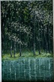 Tablou / lucrare, ulei pe carton, Padure, 41x33 / 24x15, cu rama, paspartu lemn, semnat VIC 81 (?), artist roman