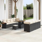 Set de 11 Piese pentru Grădină cu Perne Negru Ratan Sintetic Acacia