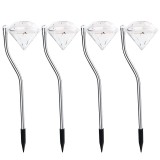 Lampa solara LED pentru Gradina, Set 4 Bucati, Tip Diamant, Inaltime 30 x 9 cm, 2V, ABS, 600mAh, Lumina Alb Rece, Argintiu