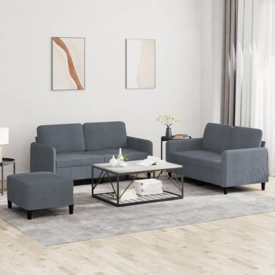 vidaXL Set de canapele, 3 piese, gri &amp;icirc;nchis, catifea foto