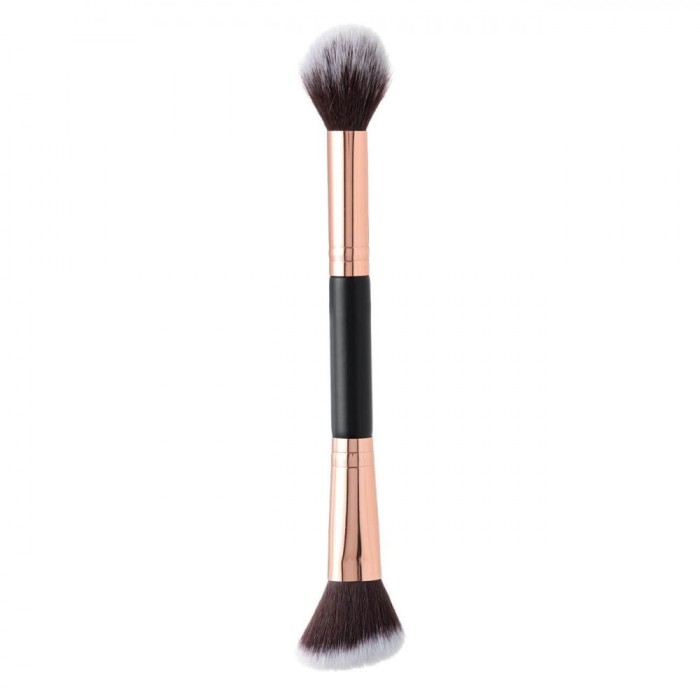 Pensulă Machiaj, Model 2505D, Cu Două Capete Oval și Oblic, Negru Roz Auriu, 20 cm