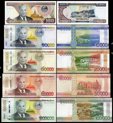 LAOS █ SET COMPLET █ 5000 + 10000 + 20000 + 50000 + 100000 Kip █ 2020 █ UNC █ foto