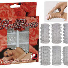 Red Roses - Set de 6 Manșoane pentru Penis cu Striații Stimulatoare