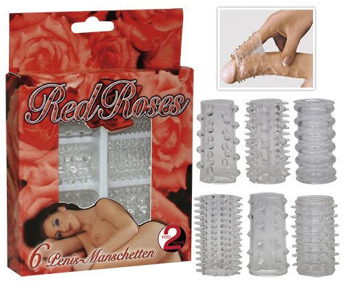 Red Roses - Set de 6 Manșoane pentru Penis cu Striații Stimulatoare