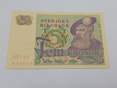 Suedia- 5 kronor coroane 1977 aUNC foto
