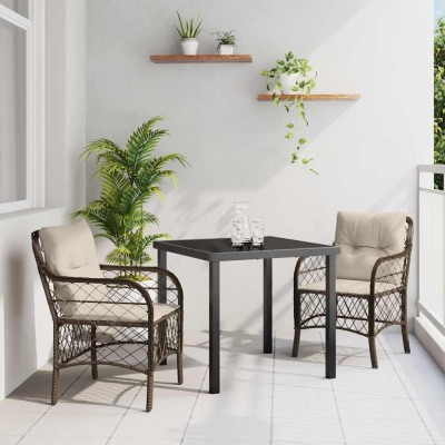 vidaXL Set de masă pentru grădină cu pernă 3 pcs Maro Rattan poli 3380211 foto