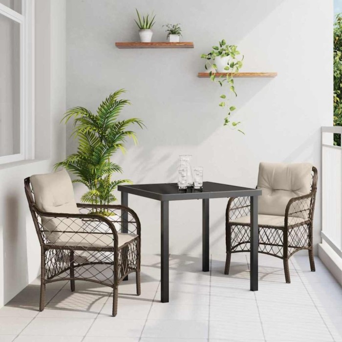 vidaXL Set de masă pentru grădină cu pernă 3 pcs Maro Rattan poli 3380211