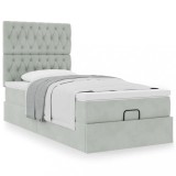 Gossi cadru de pat otoman cu saltele gri deschis 100x200cm catifea