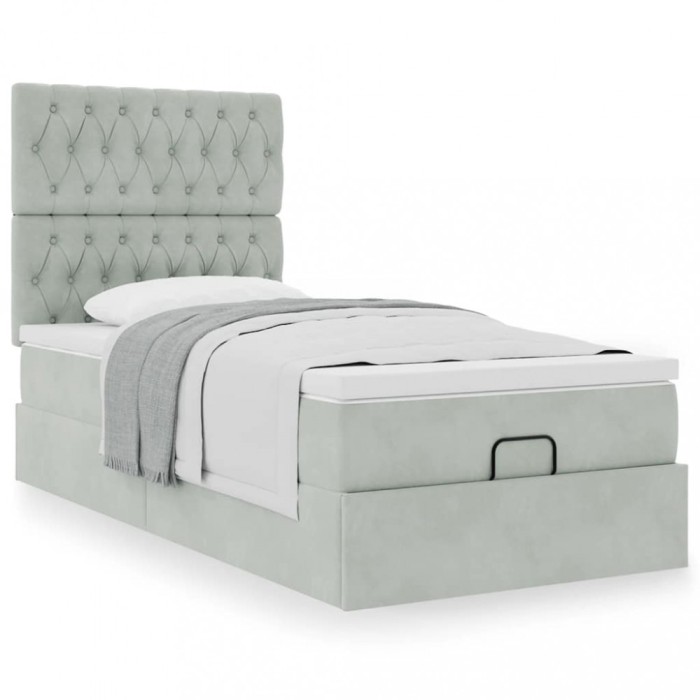 Gossi cadru de pat otoman cu saltele gri deschis 100x200cm catifea