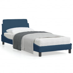 vidaXL Cadru de pat cu tăblie, albastru, 90x200 cm, textil