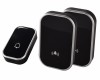 Sonerie fara fir 1 transmitator - comutator cu baterie 12V (1 buton) si 2 receptoare negre ( 2 sonerii) la priza , IP44, Omu System