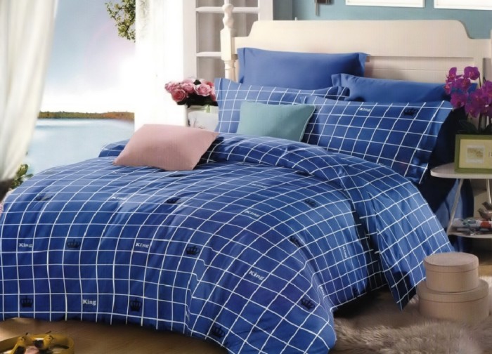 Lenjerie de pat matrimonial cu husa elastic pat si fata perna patrata, King, bumbac mercerizat, multicolor